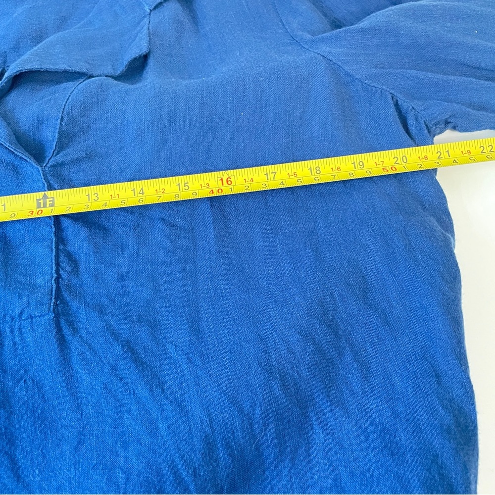 Chicos 100% Linen Shirt 2 12/14 Navy Blue Pullover Tunic Shirt Pockets - Picture 7 of 9